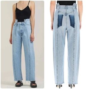 AGOLDE x Revolve Organic Cotton Raw Hem High Waist Wide Leg Angled Jeans Size 27